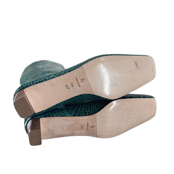 Frances Valentine Mackie Knee High Boots Green Croc Embossed Leather 11 $598 - Picture 9 of 11